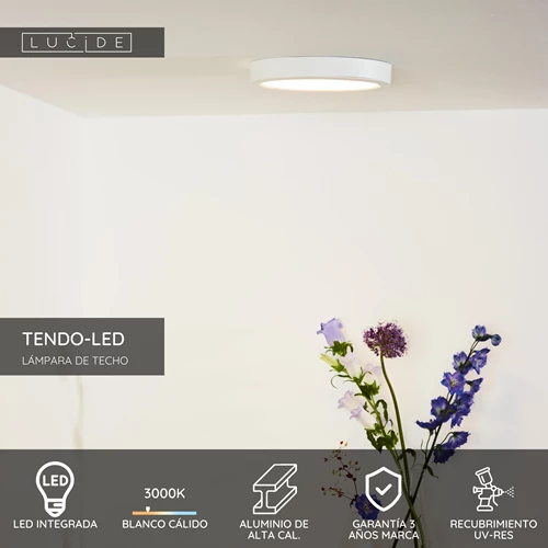 Lucide TENDO-LED - Lámpara de techo - Ø 22 cm - LED - 1x18W 3000K - Blanco - USP